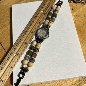 Beautiful stainless steel watch with beaded strap- needs battery